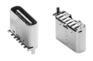 Power-only USB Type C connector mounts vertically